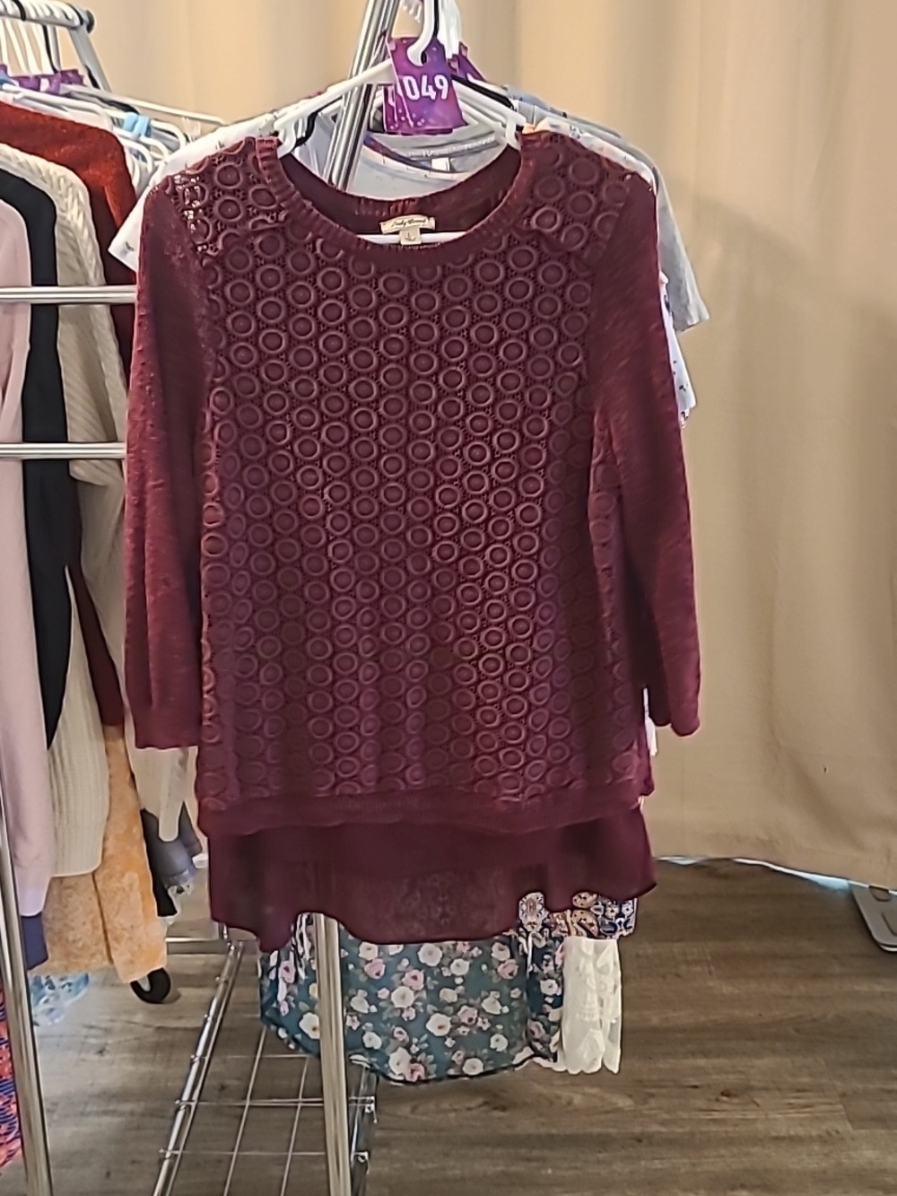 #49 Lucky Brand Burgundy Sweater Top - Picture 2 of 9